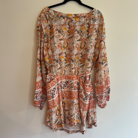 Free People Silver Sun‎ Cutout Print Dress size large orange ivory boho EUC - Picture 7 of 16